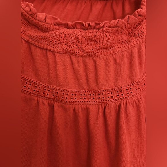 LOFT Red/Orange Lace Trim top Size Small - Picture 5 of 6